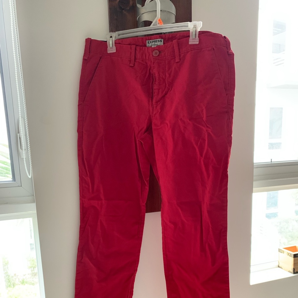Express Men's Pants Size 33x32 Red Photographer Slim Fit Straight Leg New